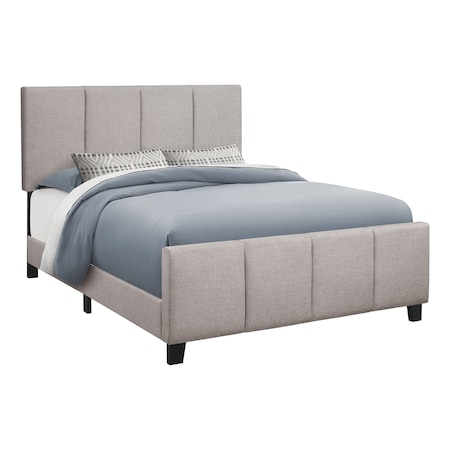 Monarch Specialties Bed, Queen Size, Platform, Bedroom, Frame, Upholstered, Linen Look, Wood Legs, Grey, Transitional I 6025Q